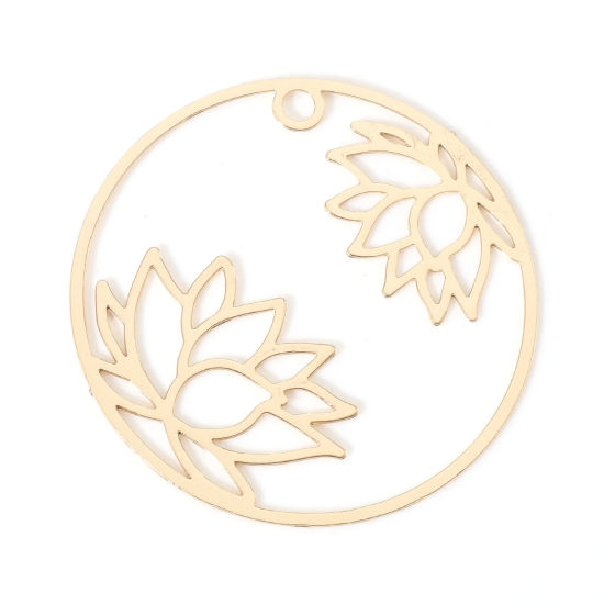 Imagen de Hierro Religión Colgantes Charms Ronda KC Dorado Flor de Loto 27mm Dia, 10 Unidades