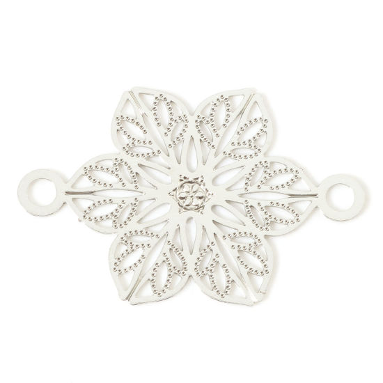 Picture of Iron Based Alloy Filigree Stamping Connectors Flower Silver Tone 3cm x 2cm, 10 PCs