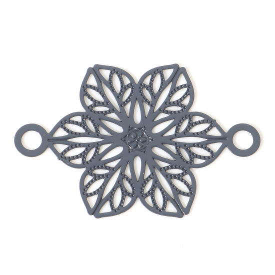 Picture of Iron Based Alloy Filigree Stamping Connectors Flower Dark Gray Painted 3cm x 2cm, 10 PCs