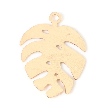 Image de Breloques Estampe en Filigrane en Alliage de Fer Plaqué Or KC Feuille de Monstère 20mm x 14mm, 20 Pcs