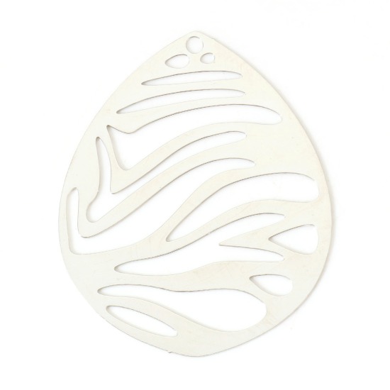 Immagine di Lega di Ferro Filigree Stamping Ciondoli Goccia Tono Argento 4.5cm x 3.6cm , 5 Pz