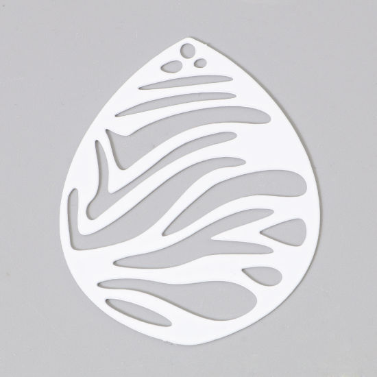 Immagine di Lega di Ferro Filigree Stamping Ciondoli Goccia Bianco Pittura 4.5cm x 3.6cm , 5 Pz