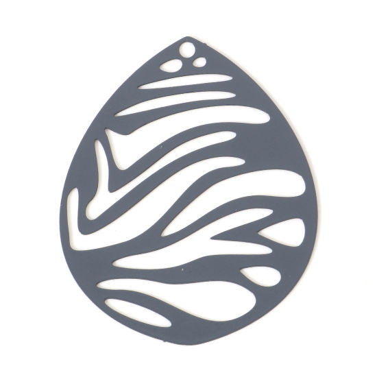Immagine di Lega di Ferro Filigree Stamping Ciondoli Goccia Grigio Scuro Pittura 4.5cm x 3.6cm , 5 Pz