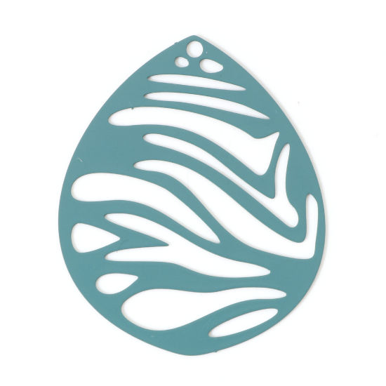 Immagine di Lega di Ferro Filigree Stamping Ciondoli Goccia Buco Verde Pittura 4.5cm x 3.6cm , 5 Pz