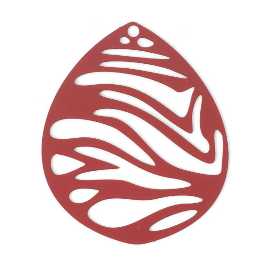 Immagine di Lega di Ferro Filigree Stamping Ciondoli Goccia Rosso Pittura 4.5cm x 3.6cm , 5 Pz