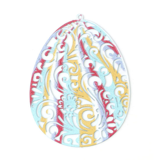 Immagine di Lega di Ferro Pittura di Smalto Ciondoli Uovo di Pasqua Multicolore Filigree Stamping 4.5cm x 3.3cm , 5 Pz