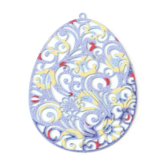 Immagine di Lega di Ferro Pittura di Smalto Ciondoli Uovo di Pasqua Multicolore Filigree Stamping 4.5cm x 3.3cm , 5 Pz