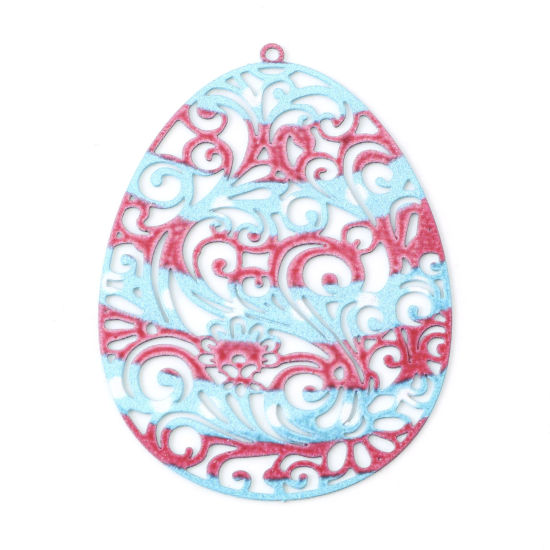 Immagine di Lega di Ferro Pittura di Smalto Ciondoli Uovo di Pasqua Multicolore Filigree Stamping 4.5cm x 3.3cm , 5 Pz