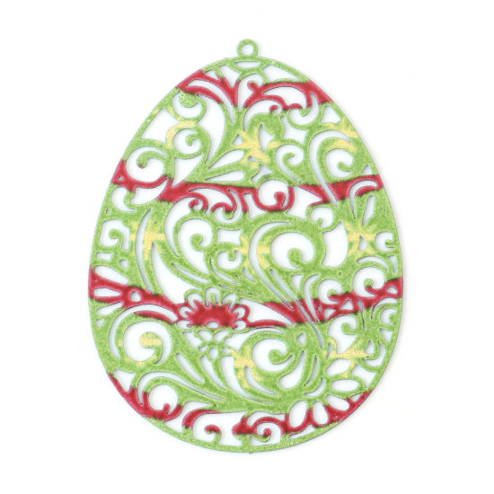 Immagine di Lega di Ferro Pittura di Smalto Ciondoli Uovo di Pasqua Multicolore Filigree Stamping 4.5cm x 3.3cm , 5 Pz