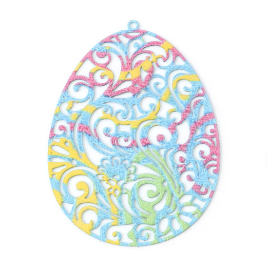 Immagine di Lega di Ferro Pittura di Smalto Ciondoli Uovo di Pasqua Multicolore Filigree Stamping 4.5cm x 3.3cm , 5 Pz