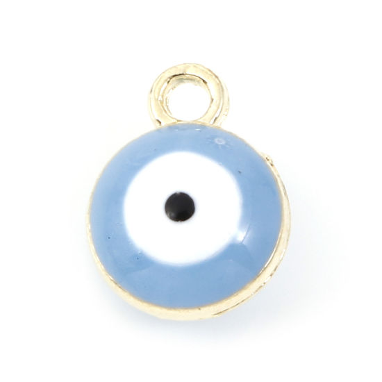Bild von Zinklegierung Religiös Charms Rund Vergoldet Livid Böser Blick Evil Eye Emaille 11mm x 8mm, 20 Stück