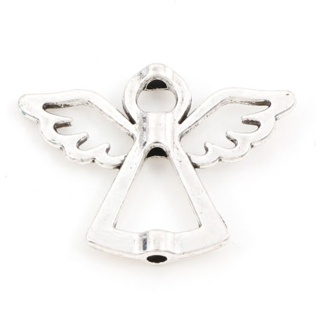 Zinklegierung Religiös Perlen Rahmen Engel Antiksilber Hohl (Fits 6mm Perlen) 29mm x 22mm, 30 Stück