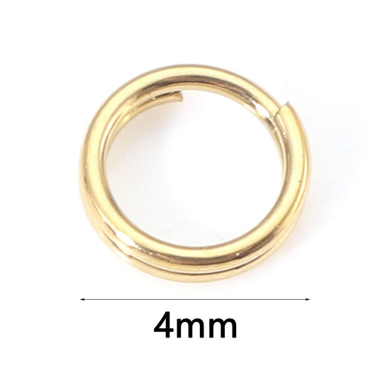 Picture of 0.5mm 316 Stainless Steel Double Split Jump Rings Findings Round Real Gold Plated 4mm Dia., 20 PCs