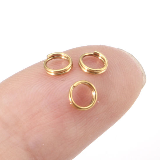 Picture of 0.5mm 316 Stainless Steel Double Split Jump Rings Findings Round Real Gold Plated 4mm Dia., 20 PCs