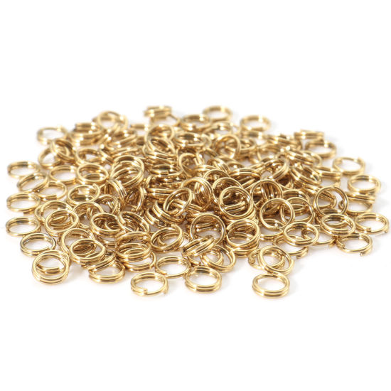 Picture of 0.5mm 316 Stainless Steel Double Split Jump Rings Findings Round Real Gold Plated 4mm Dia., 20 PCs