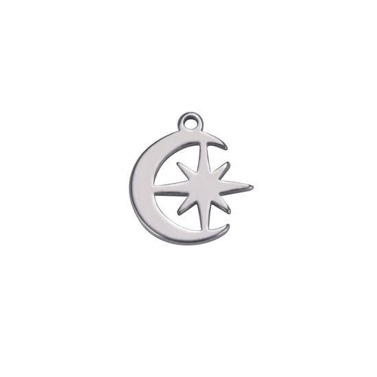 Изображение 304 Нержавеющая Сталь Подвески Звезда Серебряный Тон 12мм x 13мм, 2 ШТ