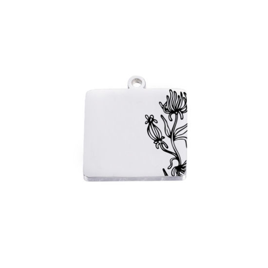 Изображение 304 Нержавеющая Сталь Подвески Квадратные Серебряный Тон Цветок 18мм x 18мм, 1 ШТ