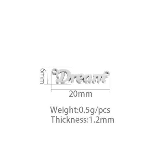 Picture of 304 Stainless Steel Connectors Silver Tone Message " Dream " 20mm x 6mm, 1 Piece