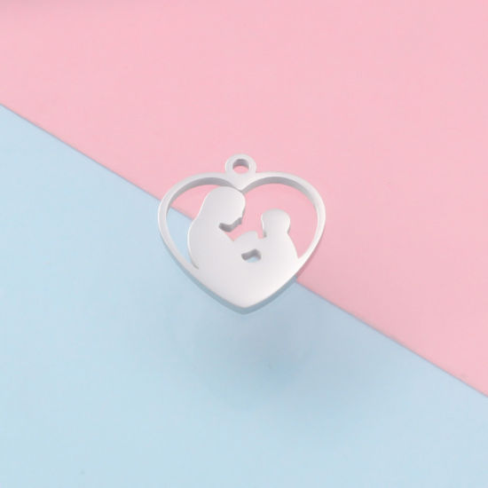 Изображение 304 Нержавеющая Сталь День матери Подвески Сердце Серебряный Тон 17мм x 16мм, 1 ШТ