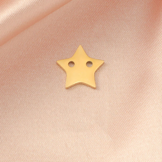Picture of 2 PCs Vacuum Plating 304 Stainless Steel Charms 18K Gold Plated Pentagram Star 11mm x 12mm