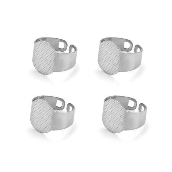 Bild von 304 Edelstahl Offen Verstellbar Ring Silberfarbe Klebbar (Für 15.5x12mm) 19mm (US Größe 9), 5 Stück