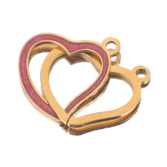 Imagen de 304 Acero Inoxidable Conectores Chapado en Oro Rojo Corazón Esmalte 26mm x 14mm, 1 Unidad