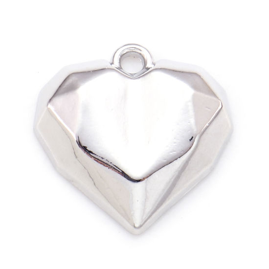 Picture of Zinc Based Alloy Valentine's Day Charms Silver Tone Heart Faceted 18mm x 17.5mm, 5 PCs