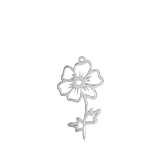 Bild von 304 Edelstahl Charms Chrysantheme Silberfarbe 13mm x 17mm, 1 Stück