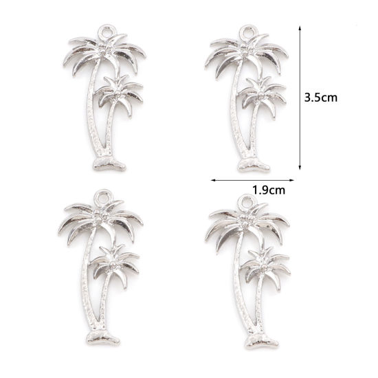 Imagen de Zamak Colgantes Árbol de Coco Tono de Plata 3.5cm x 1.9cm, 20 Unidades