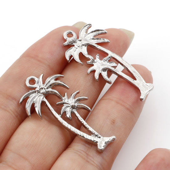 Imagen de Zamak Colgantes Árbol de Coco Tono de Plata 3.5cm x 1.9cm, 20 Unidades