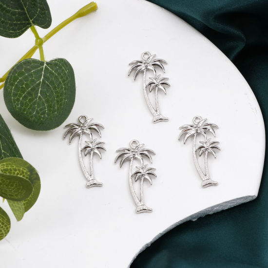 Imagen de Zamak Colgantes Árbol de Coco Tono de Plata 3.5cm x 1.9cm, 20 Unidades