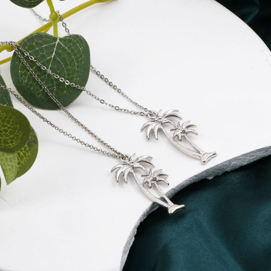 Imagen de Zamak Colgantes Árbol de Coco Tono de Plata 3.5cm x 1.9cm, 20 Unidades