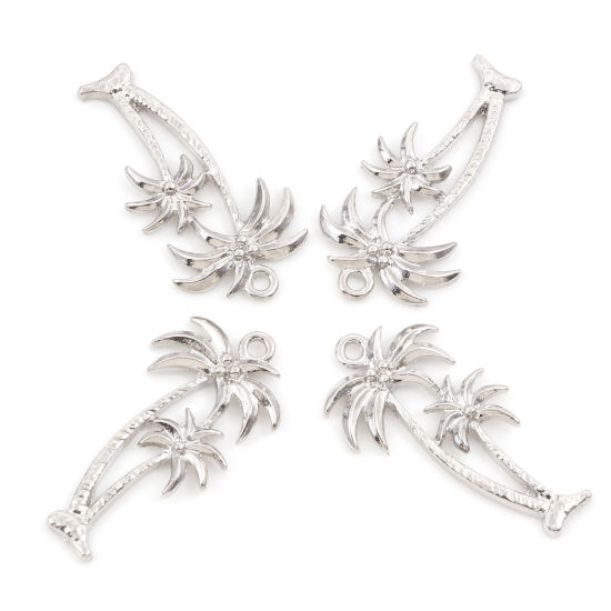 Imagen de Zamak Colgantes Árbol de Coco Tono de Plata 3.5cm x 1.9cm, 20 Unidades