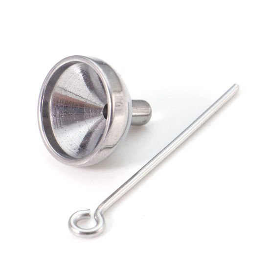 Picture of Stainless Steel Eye Pins Funnel Kit For Filling Cremation Ashes Urn Necklace Jewelry Silver Tone 12mm Dia., 30mm x 4mm, 1 Set