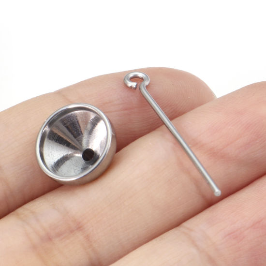 Picture of Stainless Steel Eye Pins Funnel Kit For Filling Cremation Ashes Urn Necklace Jewelry Silver Tone 12mm Dia., 30mm x 4mm, 1 Set