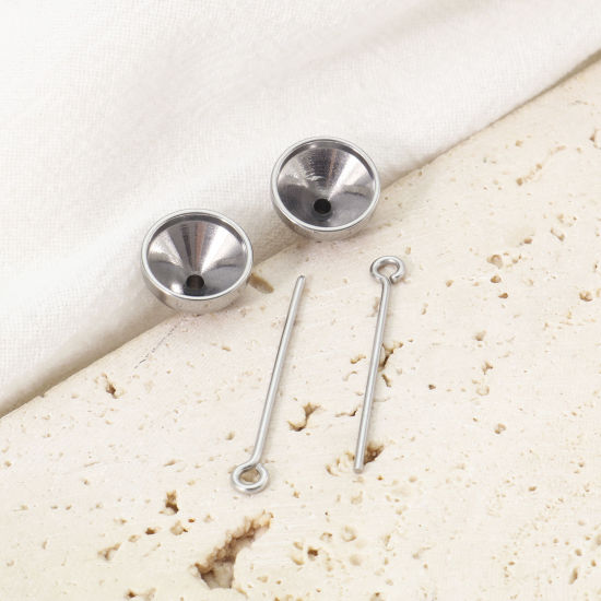 Picture of Stainless Steel Eye Pins Funnel Kit For Filling Cremation Ashes Urn Necklace Jewelry Silver Tone 12mm Dia., 30mm x 4mm, 1 Set