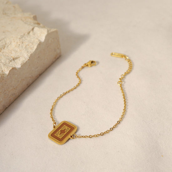 Picture of Eco-friendly 304 Stainless Steel Exquisite Rolo Chain Bracelets Gold Plated Rectangle Enamel 16.5cm(6 4/8") long, 1 Piece
