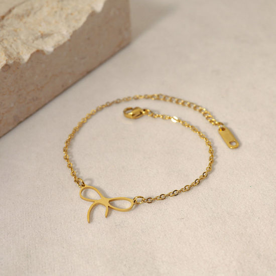 Picture of Eco-friendly 304 Stainless Steel Exquisite Rolo Chain Bracelets Gold Plated Bowknot 16.5cm(6 4/8") long, 1 Piece