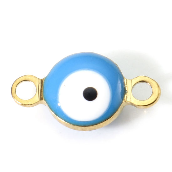 Immagine di 10 Pz Placcatura Sottovuoto 304 Acciaio Inossidabile Religione Pendenti Charms Connettori Tondo Oro Placcato Nero & Bianco Malocchio Smalto a Doppia Faccia 11mm x 6mm