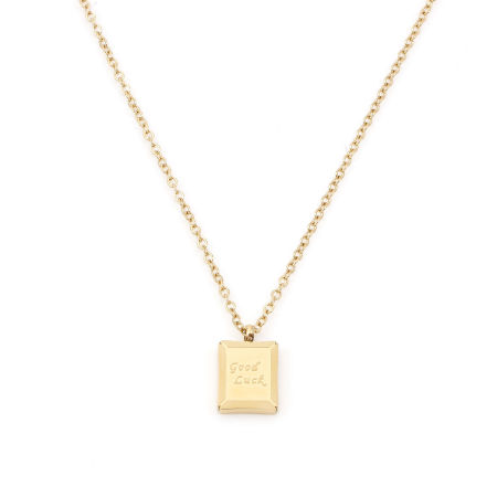 Image de 1 Pièce Colliers Chaîne Maille Forçat en 304 Acier Inoxydable Placage sous Vide Énergie Positive Plaqué Or 18K Rectangle Gravé Mot " GOOD LUCK " 41cm Long