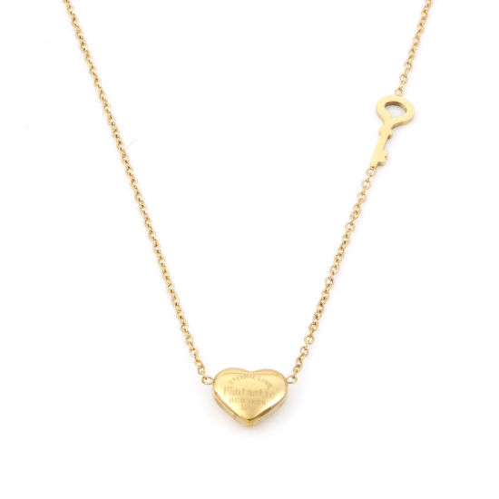 Immagine di 1 Pz Placcatura Sottovuoto PVD Ecologica Squisito Elegante Placcato Oro 18K 304 Acciaio Inossidabile Catena a Cavo Cuore Collana Per Donne San Valentino 42cm Lunghezza