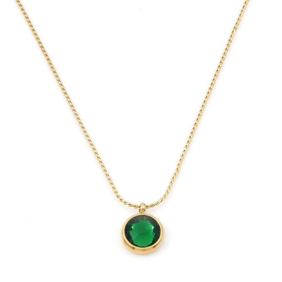Imagen de 1 Unidad Recubrimiento al Vacío PVD Ecológico Minimalista Elegante Chapado en Oro de 18K Verde 304 Acero Inoxidable & Circón Artificial Cadenas Ronda Collares Para Mujeres Regalo 41cm longitud