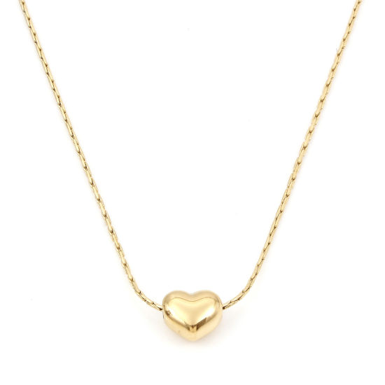 Imagen de 1 Unidad Enchapado al Vacío 304 Acero Inoxidable día de San Valentín Cadena Engastada Collares Chapado en Oro de 18K Corazón 40.5cm longitud