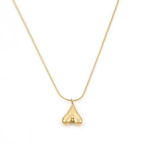 Imagen de 1 Unidad Recubrimiento al Vacío PVD Ecológico Elegante Elegante Chapado en Oro de 18K 304 Acero Inoxidable Cadenas de Serpiente Corazón Collares Para Mujeres Día de San Valentín 40cm longitud