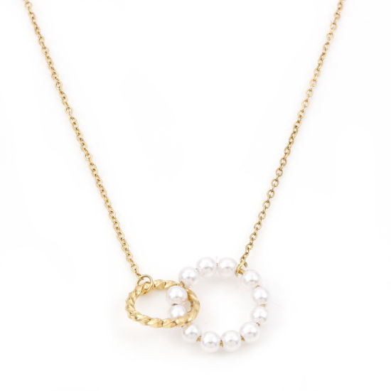 Imagen de 1 Unidad Recubrimiento al Vacío PVD Ecológico Elegante Elegante Chapado en Oro de 18K Blanco 304 Acero Inoxidable Cadena de Cable Cruz Bicíclico Imitación de perla Collares Para Mujeres Regalo 44cm longitud
