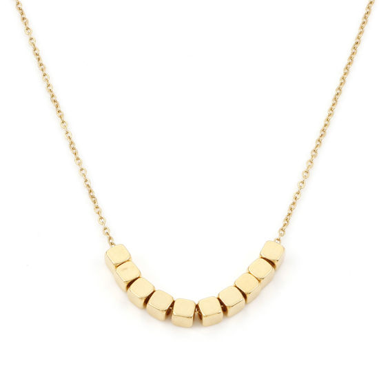 Picture of 1 Piece Eco-friendly PVD Vacuum Plating Minimalist Stylish 18K Gold Plated 304 Stainless Steel Link Cable Chain Cube Necklace For Women Gift 41cm(16.1") long