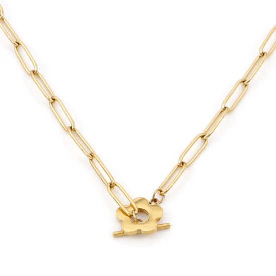 Picture of 1 Piece Eco-friendly PVD Vacuum Plating Minimalist Stylish 18K Gold Plated 304 Stainless Steel Link Cable Chain Flower Necklace For Women Gift 41cm(16.1") long