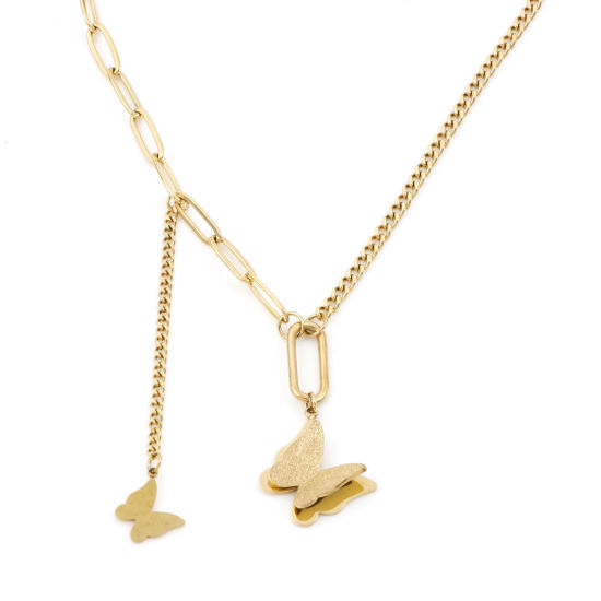 Picture of 1 Piece Vacuum Plating 304 Stainless Steel Insect Link Chain Necklace 18K Gold Plated Butterfly Animal 45.5cm(17 7/8") long