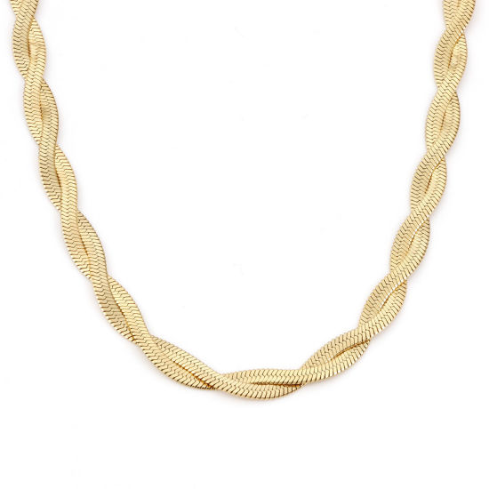 Picture of 1 Piece Vacuum Plating 304 Stainless Steel Stylish Link Chain Necklace 18K Gold Plated Braided 40cm(15 6/8") long