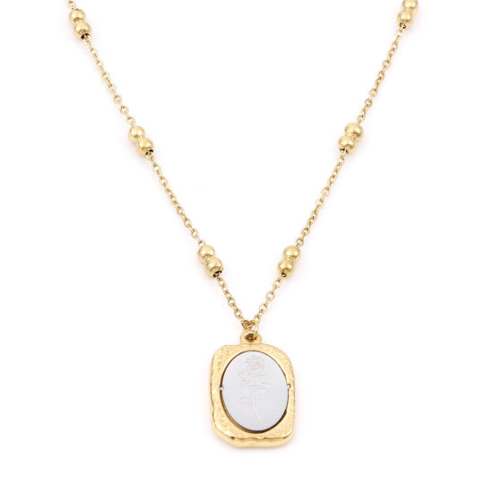 Picture of 1 Piece Eco-friendly PVD Vacuum Plating Exquisite Valentine's Day 18K Gold Plated 304 Stainless Steel Link Cable Chain Rectangle Rose Flower Necklace For Women Anniversary 46cm(18.1") long